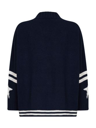 Max Mara Jacquard Wool Knit Cardigan - Navy