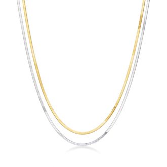 Ross-Simons Italian Sterling Silver and 18kt Gold Over Sterling 2-Strand Herringbone Necklace