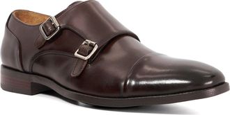 Dune London Satchin Leather Mens Dark Brown Double Monk Shoes - Size UK 10