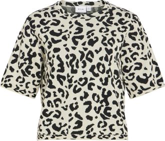 Vila Strickpullover VILA VIMAYAS O-NECK 2/4 KNIT NOOS, Damen, Gr. XXL, super light natural melan pattern:leo schwarz beauty, Strick, Obermaterial: 50% Poly