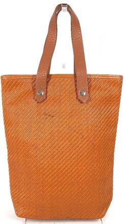 Herm&egrave;s Orange Leather Canvas Handbag Tote Bag (Pre-Owned)