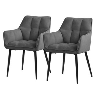 ML Design Ml-design - Set 2x Sillas De Comedor Con Respaldo Y Reposabrazos Asiento Acolchado Gris Oscuro Tapizado De Tejido De Rizo Con Patas De Metal Sill&oacute;n Er