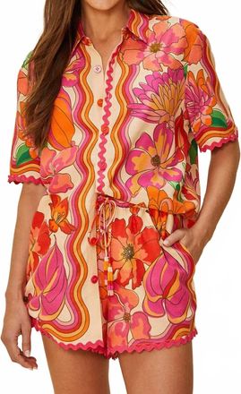 Farm Rio Beige Spring Affair Shirt In Orange