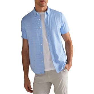 Rhone Commuter Short Sleeve Button-Up Shirt in Light Blue Gingham at Nordstrom, Size Xx-Large