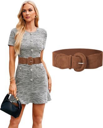 Grace Karin Women Wide Elastic Waist Belts Vintage Stretchy Suede Dress Belt, Brown, Large