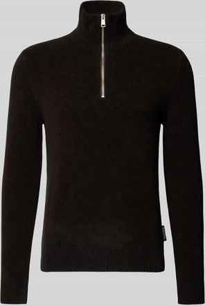 Marc O'Polo Regular Fit Troyer aus Baumwoll-Schurwoll-Mix in Dunkelbraun, Größe XL