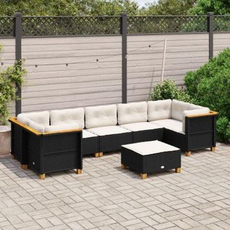 vidaXL Set De Sof&aacute;s De Jard&iacute;n Y Cojines 8 Piezas Rat&aacute;n Sint&eacute;tico Negro Vidaxl