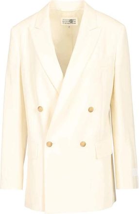 Maison Margiela Double-breasted Blazer - Dames - Blazers - Beige - XS - Leer - Jassen