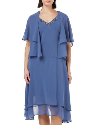 Gina Bacconi Midi V Neck Embellished Dress and Jacket, Wedgewood, 14