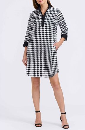 Foxcroft Sloane Houndstooth Shirtdress in Black/White at Nordstrom, Size X-Large