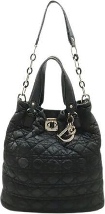 Dior Pre-owned Bucket Bags, female, Black, Size: ONE SIZE Pre-owned Cannage Nylon Leather 2way Tote Bag