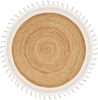 Beliani Alfombra De Yute Beige Blanco 140 Cm Hecho A Mano Espiral Trenzada Dormitorio Marts