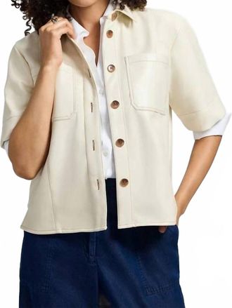 Foxcroft Demi Vegan Leather Elbow Sleeve Shirt Jacket In Cream