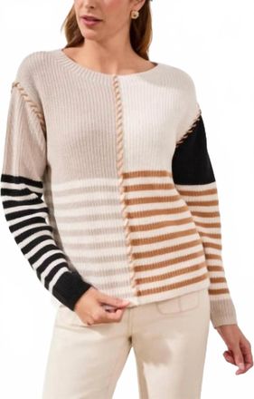 Tribal Multi Stripe Textured Boat Neck Sweater In Quartz