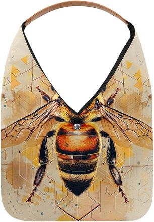 Generic Honey Bee Portrait of Geometric Shapes (1) Reusable Lightweight Grocery Bags - Foldable Into Compact Pouch, Washable & Sturdy, Multipurpose for Shoppi