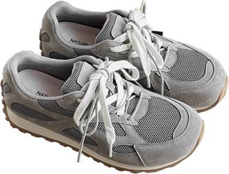 Generic Women Genuine Leather Double lace Shoes with mesh mesh Casual and Versatile Thick Sole Breathable and Non Slip Sports Shoes (Grey,4.5)