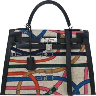 Herm&egrave;s 2017 32 Kelly Toile De Camp Cavalcadour tote bag - Zwart