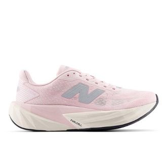New Balance Womens FuelCell Rebel v5 in Pink/Grey/Beige Synthetic, size 3.5 Narrow