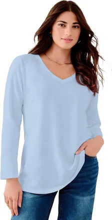 Roaman's Plus Size Ultimate Long Sleeve V Neck Tee in Pale Blue at Nordstrom, Size 12