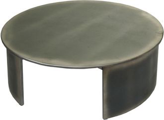 Hhg [NON UTILIZZATO] Tavolino rotondo da salotto design industriale HHG-571 30x80x80cm legno di abete effetto metallo spazzolato nero