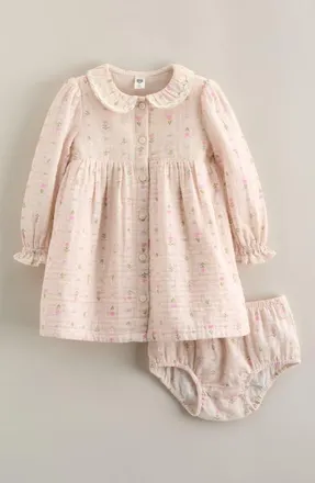 Nordstrom Button Front Long Sleeve Dress & Bloomers Set in Pink Heaven Cottage Floral at Nordstrom, Size 12M