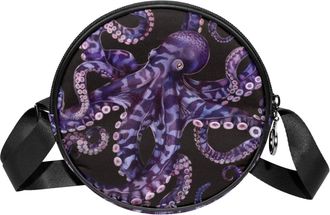 Generic Circle Crossbody Bag for Women, Octopus Small Sling Bag Daypack with Zipper Adjustable Shoulder Straps Casual Ladies Girls Round Purse