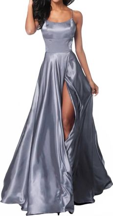 Sherri Hill Sexy Lace-Up Back A-Line Long Evening Dress In Grey