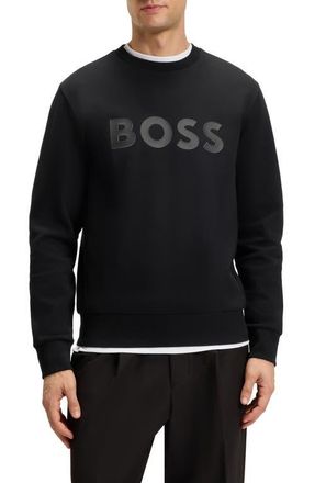 BOSS Salbo Tonal Logo Crewneck Sweatshirt in Black at Nordstrom, Size Xx-Large