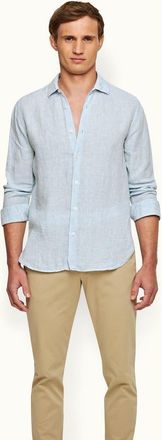Orlebar Brown Giles Linen Tailored-Fit Shirt in Pale Blue/white at Nordstrom, Size Xxx-Large
