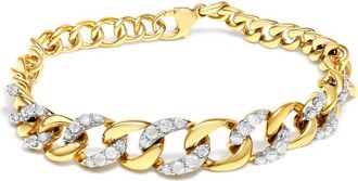 House of Brilliance 14K Yellow Gold Plated.925 Sterling Silver 1 1/4 Cttw Diamond Cuban Chain Link Bracelet