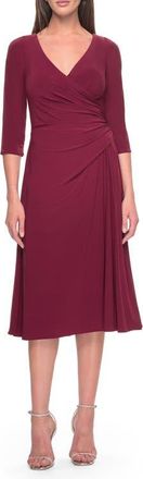 La Femme Chic Tea Length Jersey Dress with Ruching in Wine at Nordstrom, Size 16