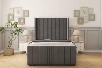 Sloomy Hargrave Coniston Bed Frame With 50 Upholstered Wingback Headboard in Dark Grey | Size: King