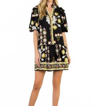 THML Clothing Puff Sleeve Floral Pattern Dress In Black