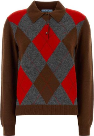 Prada Multicolor Geometric Shirt Collar Sweater