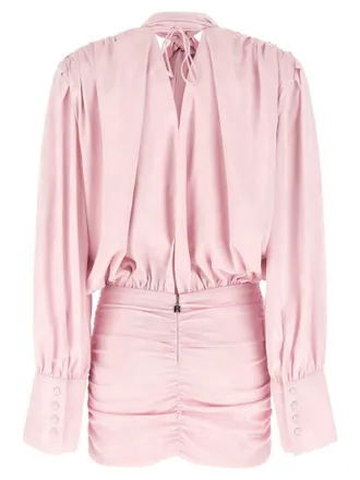Rotate Draped Tie-Neck Mini Dress - Pink