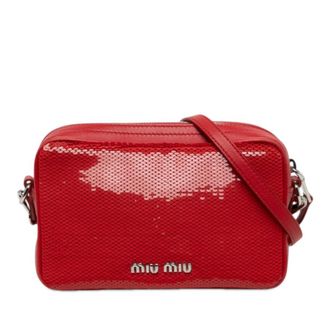 Miu Miu Pre-owned Miu Miu Sequins Paillettes and Calfskin Logo Crossbody Ladies U0ZMMC1LE6Z4MCRW