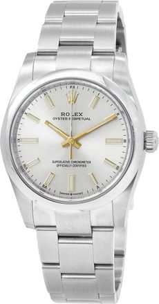 Rolex Pre-owned Rolex Oyster Perpetual 34 Automatic Chronometer Silver Dial Ladies Watch 124200SSO