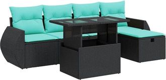 vidaXL 6 Piece Garden Sofa Set with Cushions Grey Poly Rattan Acacia vidaXL