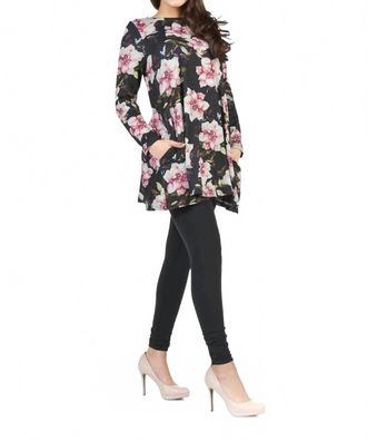Papillon Floral A-Line Sweater Dress With Pockets In Black