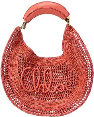 Chlo&eacute; Summer Banana Raffia & Leather Hobo Bag