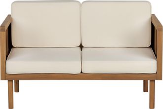 Beliani Beliani - Sof&aacute; 2 Plazas De Madera De Acacia Clara Beige Claro Cojines Reposabrazos Baratti