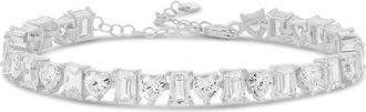 SHYMI Heart & Emerald Cubic Zirconia Tennis Bracelet in Silver/White at Nordstrom, Size 6