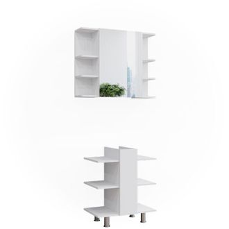Vicco Conjunto de muebles de baño Fynn, Blanco, 2 partes, mueble lavabo y mueble espejo de baño