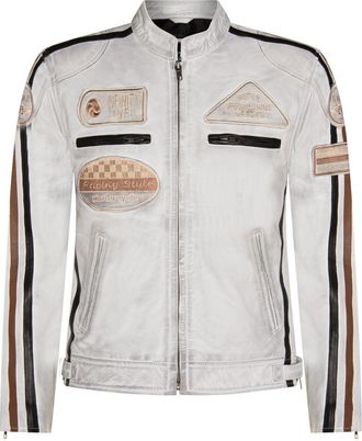 Infinity Leather Mens Racing Moto Badges Biker Leather Jacket