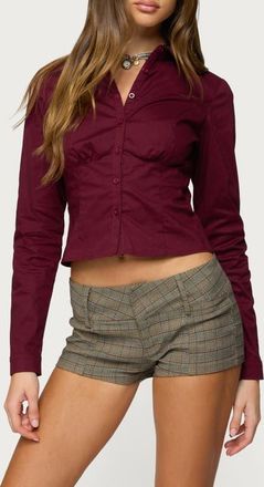 Edikted Laurna Fitted Button-Up Shirt in Burgundy at Nordstrom, Size X-Small
