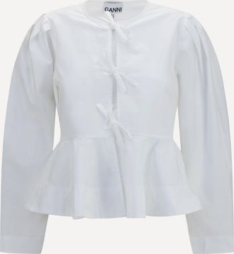 Ganni Camicia in popeline di cotone con fiocchetti Woman 38