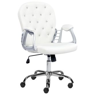 Beliani Silla De Oficina Reclinable De Piel Sint&eacute;tica Blanco Negro Plateado Giratorio Princess