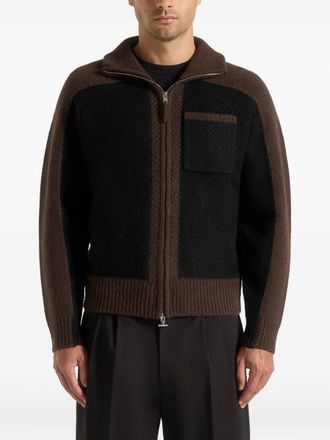 Mani&egrave;re De Voir Rene - colour block zip through cardigan - men - Acrylic/Nylon/Polyester/Wool - M - Brown