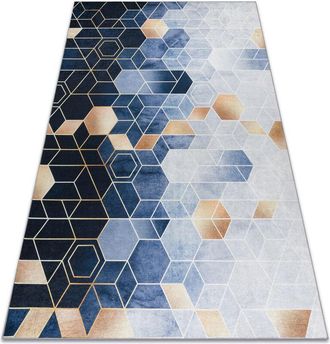 RugsX Rugsx - Alfombra Lavable Andre 1216 Cubo, Geom&eacute;trico Antideslizante - Azul Blue 120x170 Cm