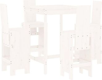 vidaXL Set De Mesa Y Taburetes Altos Jard&iacute;n 5 Pzas Madera Pino Blanco Vidaxl